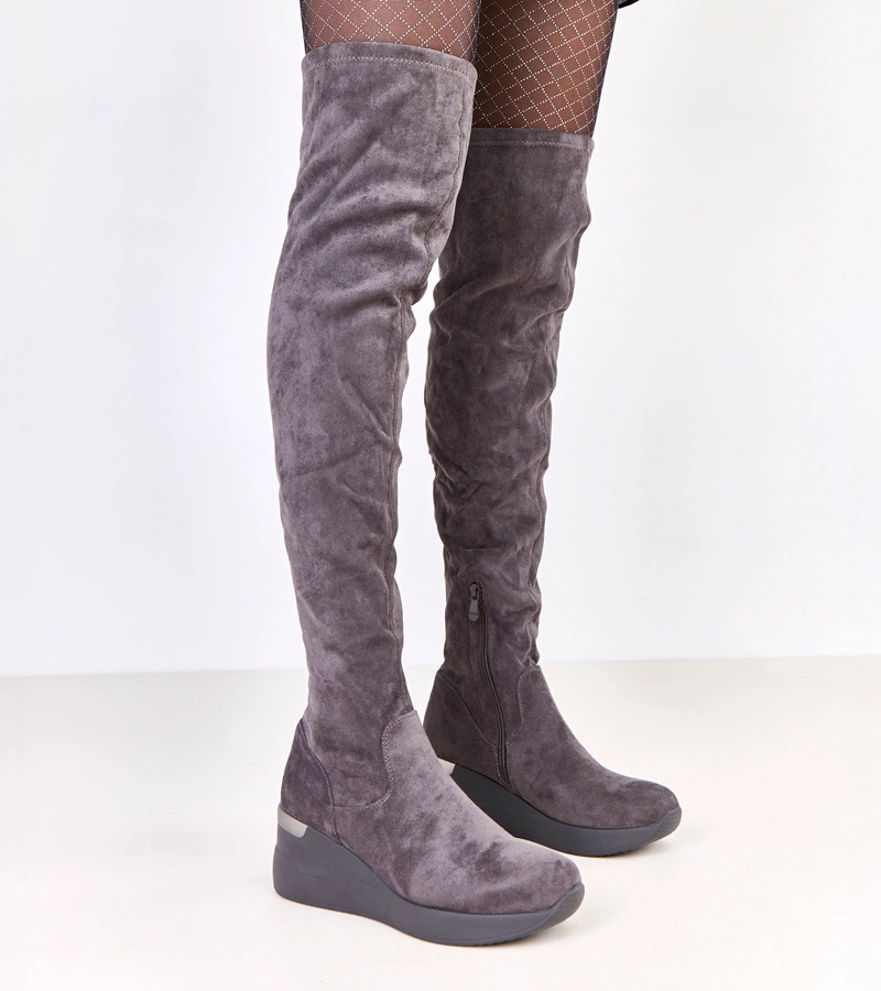 Graue Keilstiefeletten aus Kunstvelours Roland