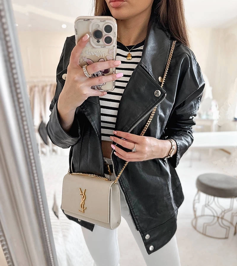 Schwarze Jacke im Biker-Stil aus Kunstleder Quennel