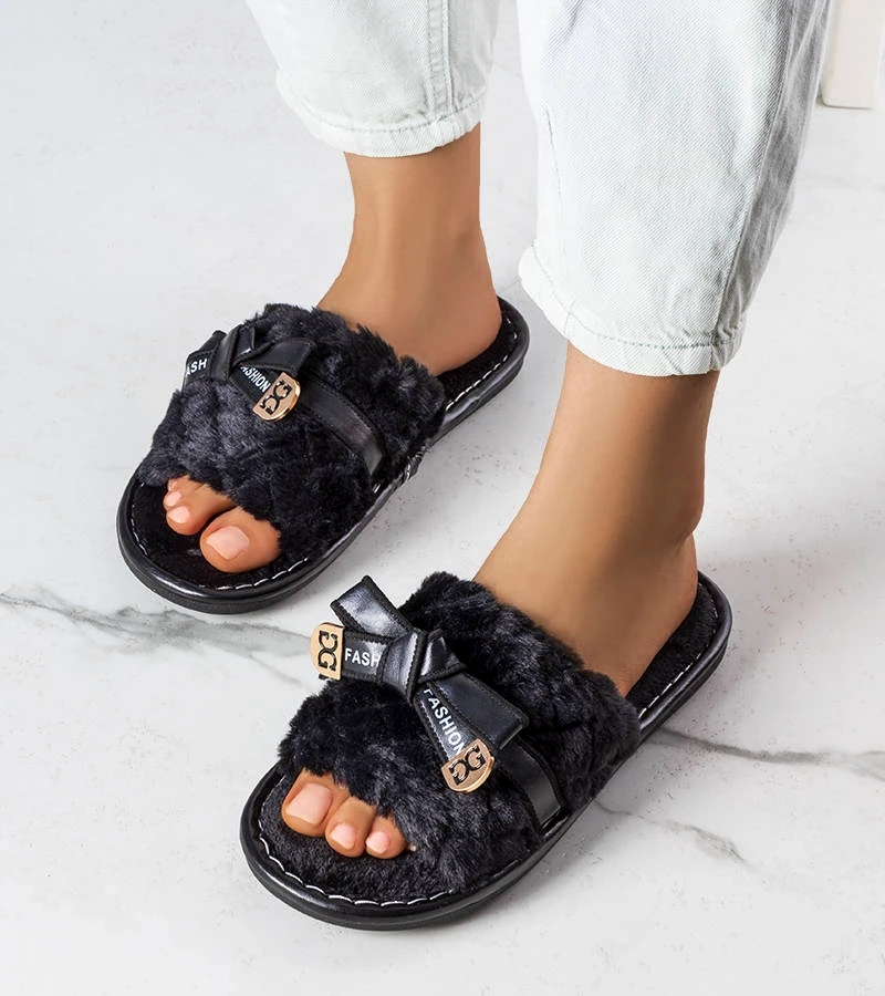 Schwarze Hausschuhe mit Schleife von Peter