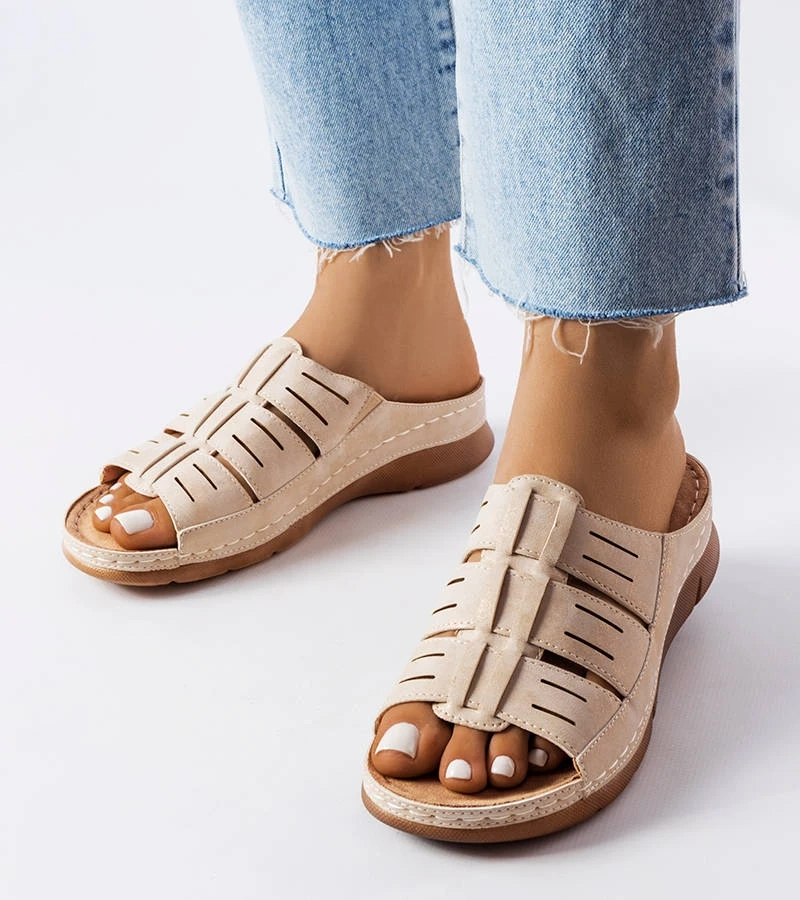 Beige Keilabsatz Pantoletten Jersey