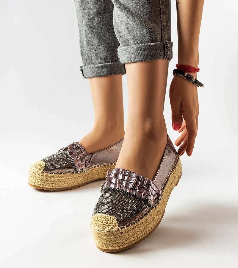 Silberne Espadrilles mit Zirkonia von Lauro - geflochtene Sohle