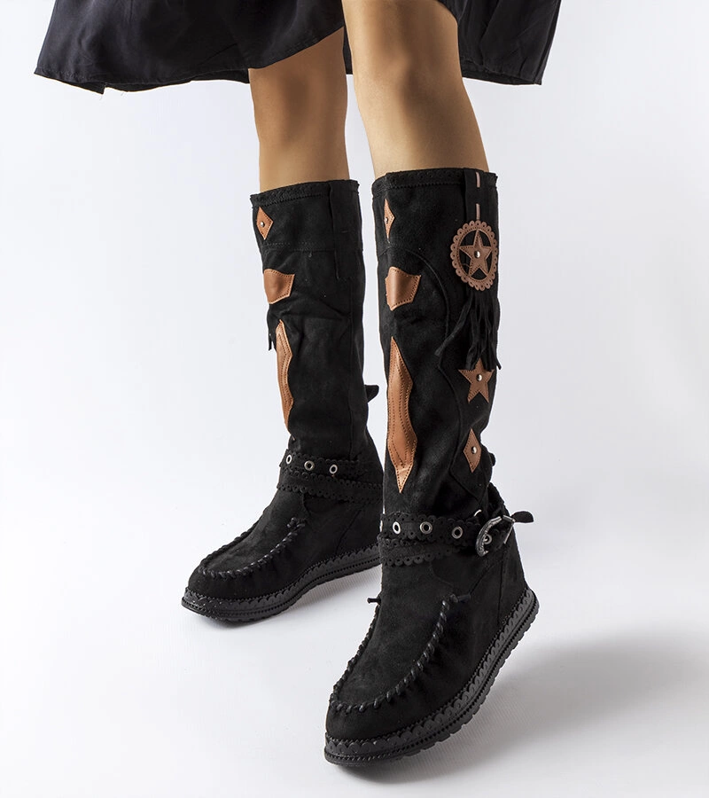 Schwarze Boho-Stil Stiefel Putignano