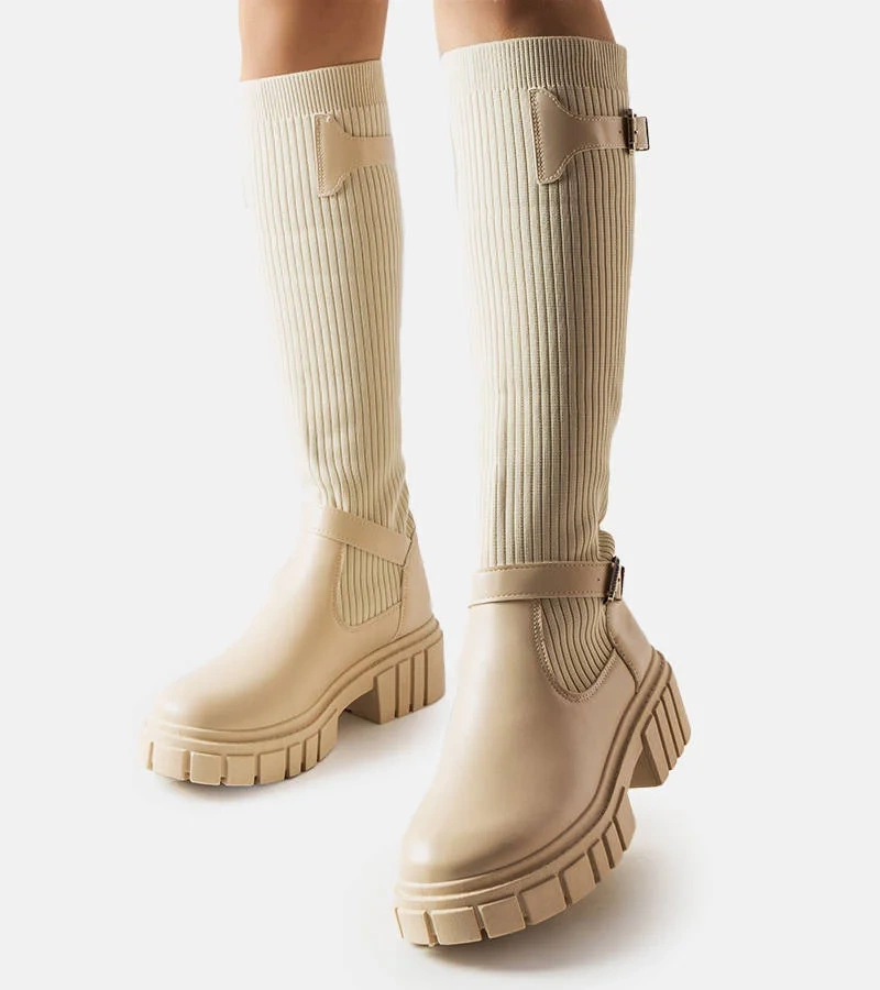 Beige Courcelle Stiefel mit elastischem Schaft