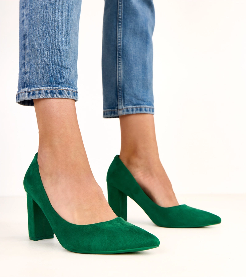 Grüne Öko-Wildleder-Pumps mit Blockabsatz Alyssa