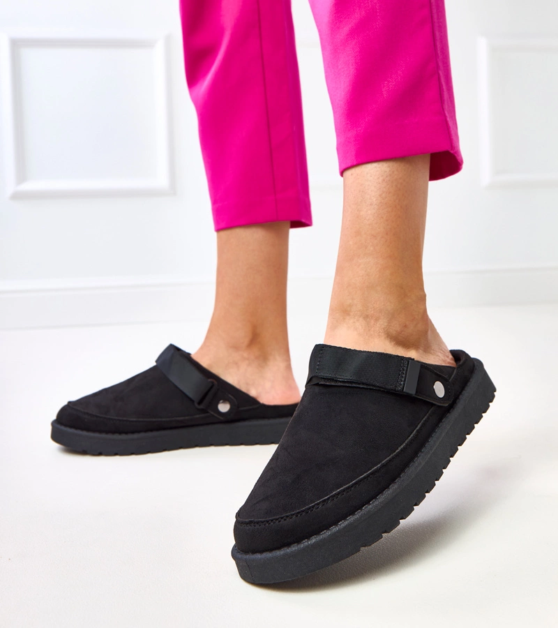 Schwarze Klettverschluss-Pantoletten Miluska