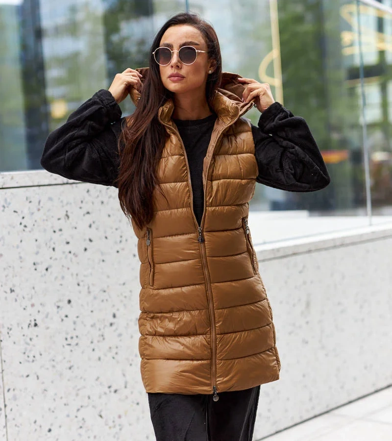 Damenlange braune Weste Bovegno