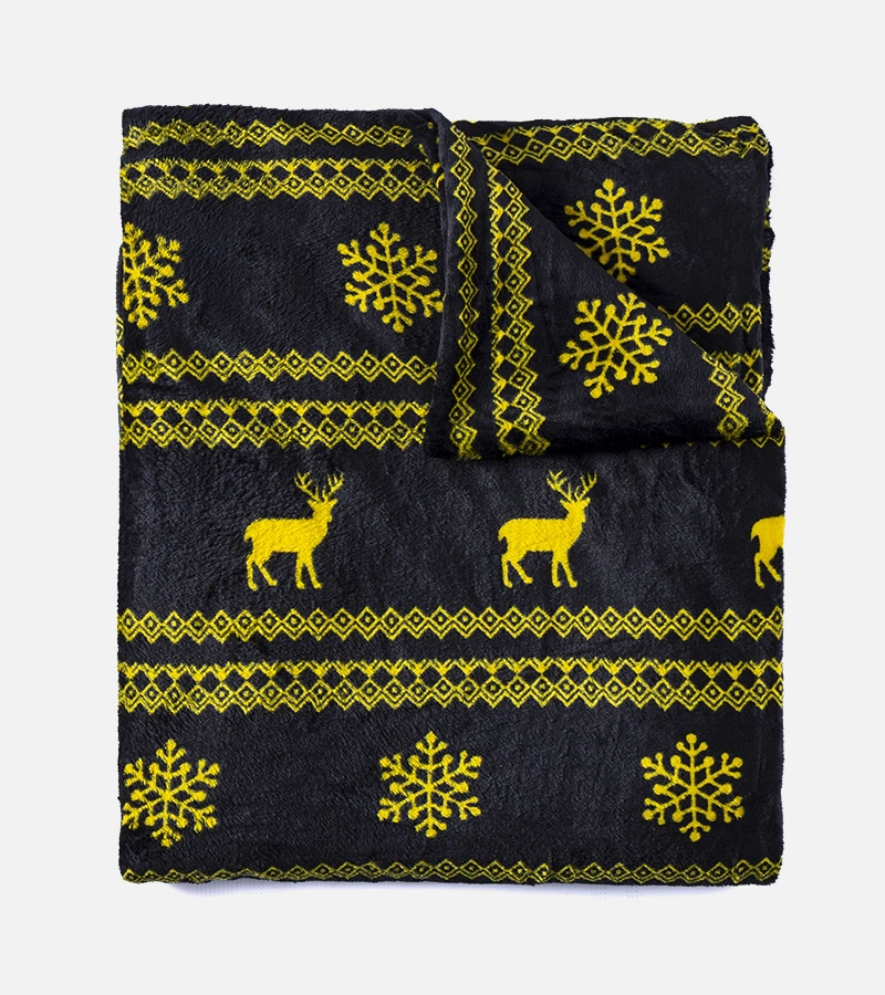 Schwarze Decke mit gelben Weihnachtsmotiven Velma