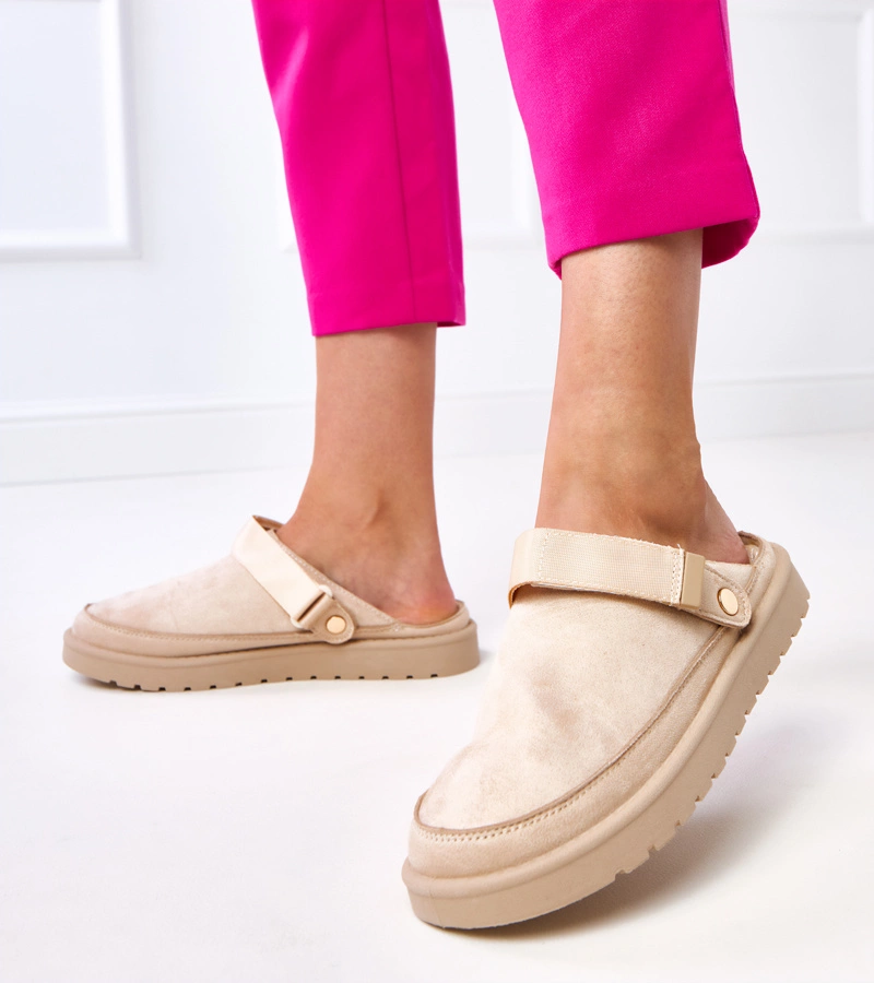 Beige Pantoletten mit Klettverschluss Miluska
