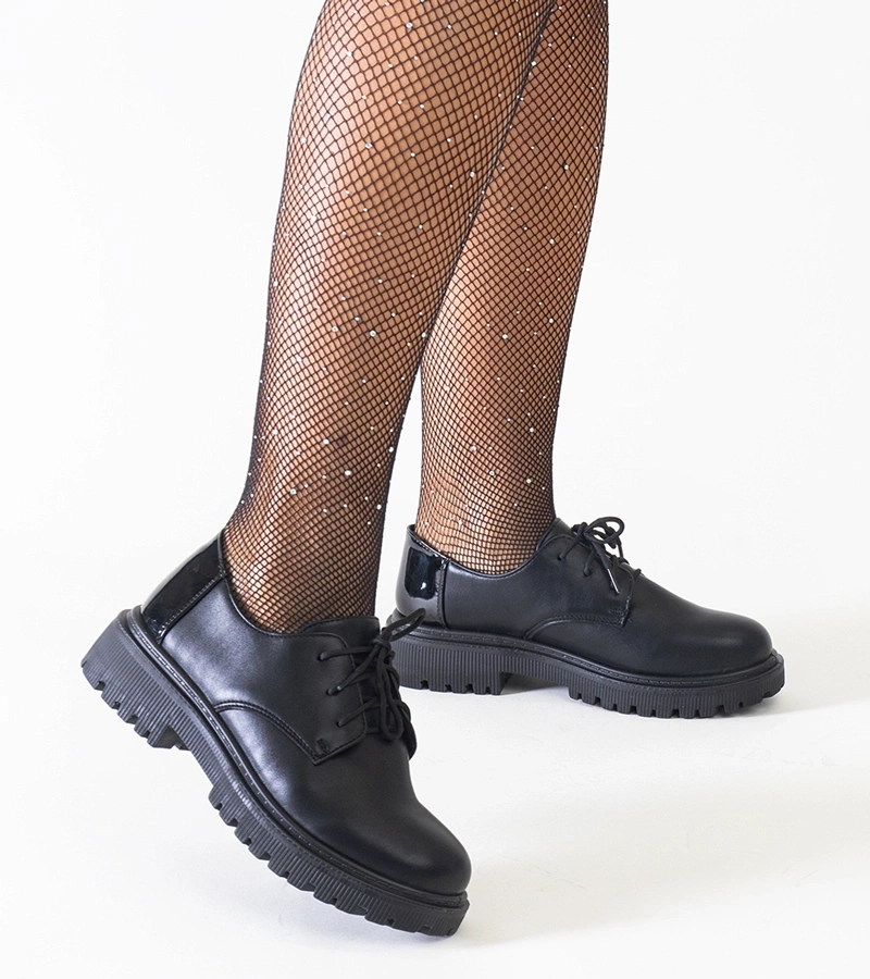 Schwarze lässige Schnürhalbschuhe aus Kunstleder Kalila.