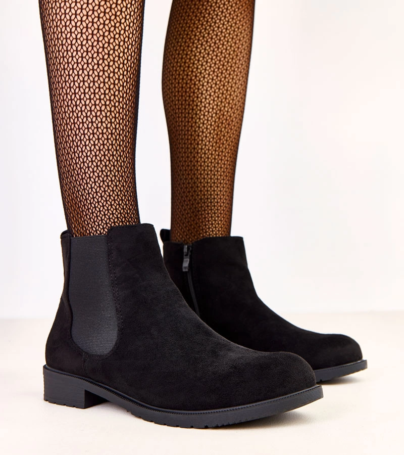 Schwarze flache Stiefeletten mit elastischem Einsatz Salomi