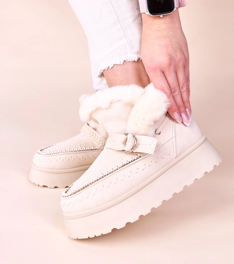 Beige Schneestiefel mit dekorativer Stickerei Ciana