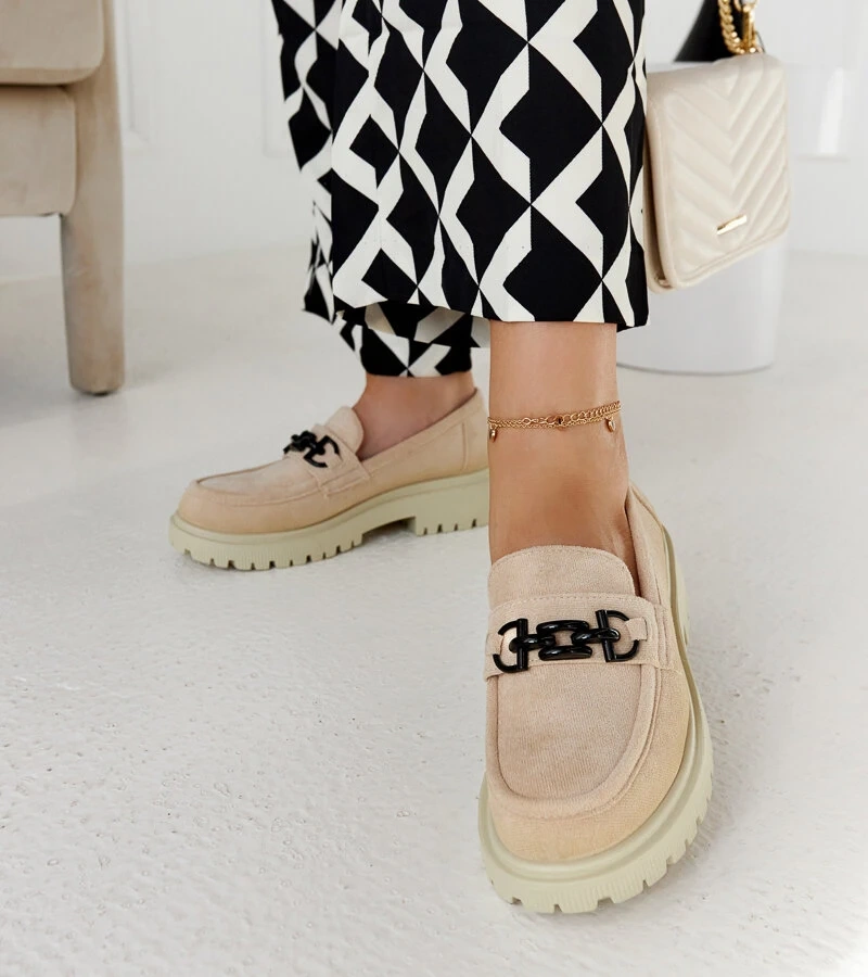 Beige Wildleder Mokassins mit Lyle Schnalle