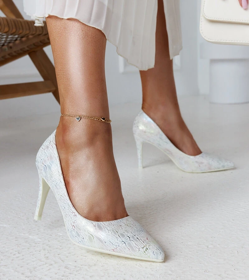 Silberne metallische Stilettos mit Leder-Innensohle von Gantier