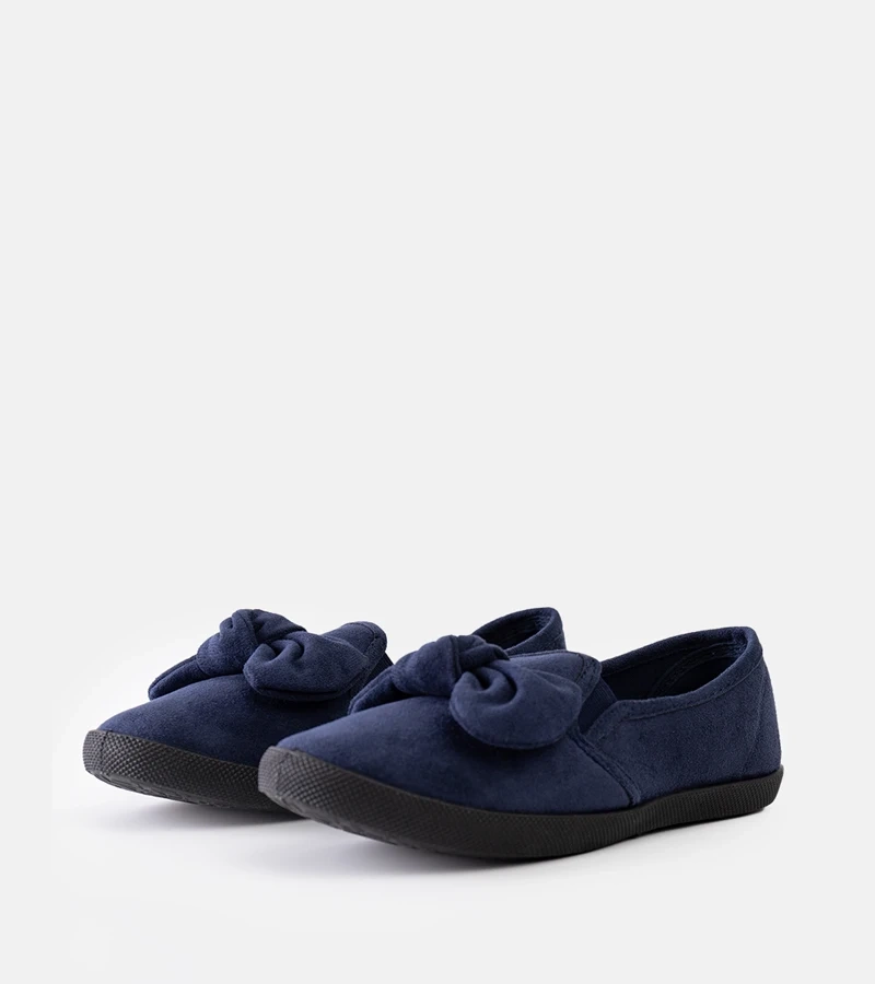 Marineblaue Kinder-Ballerinas mit Yonca-Schleife