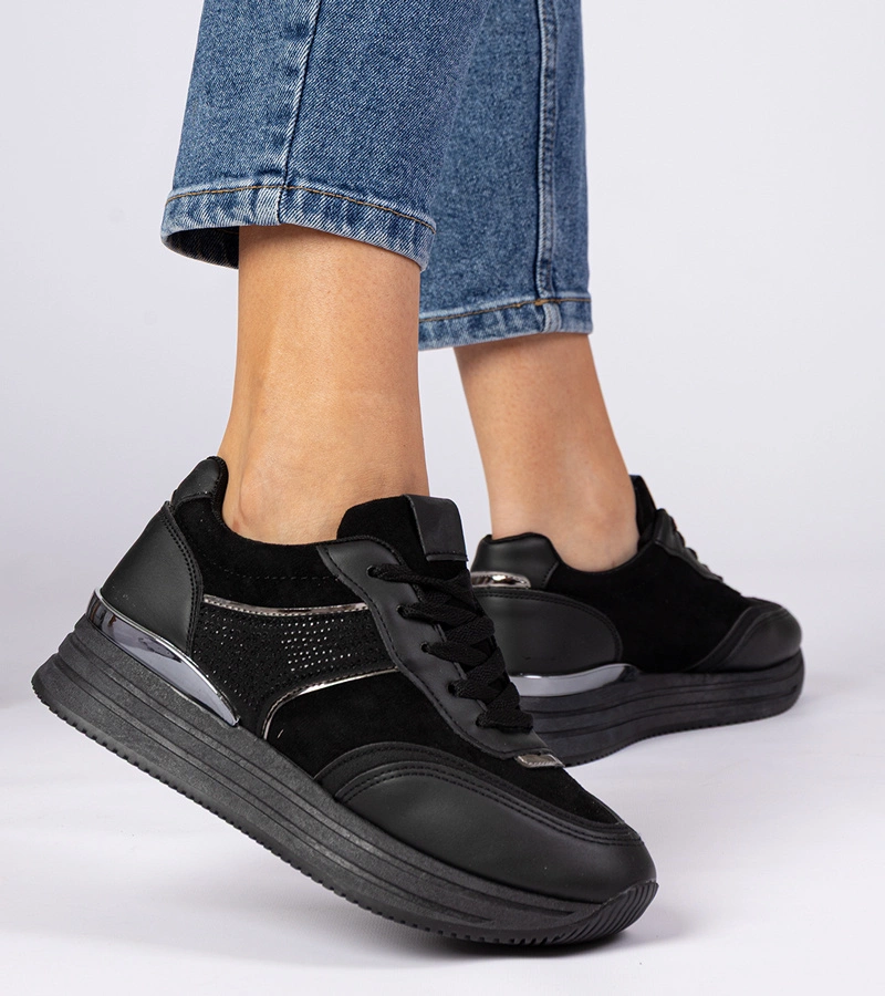 Schwarze Damen-Sneaker auf Plateausohle mit Strasssteinen Julianna