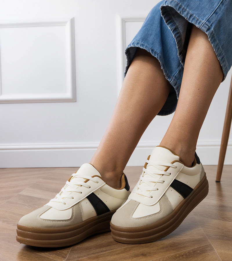 Beige Damen-Sneaker auf Plateausohle Serila