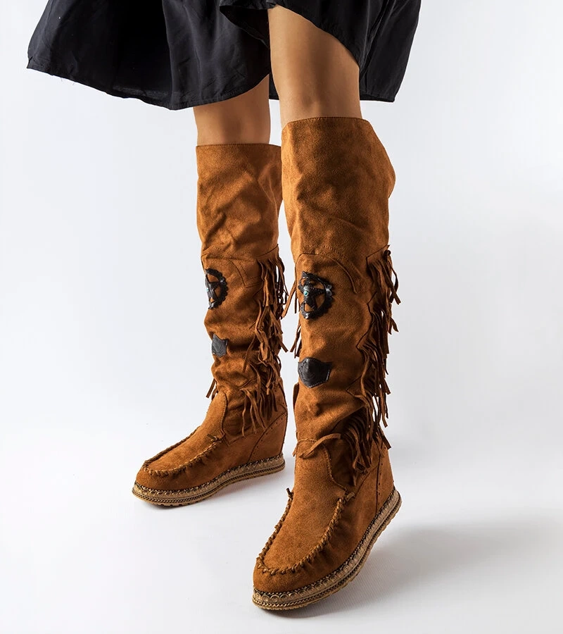 Braune Keilabsatz Stiefel Cascia