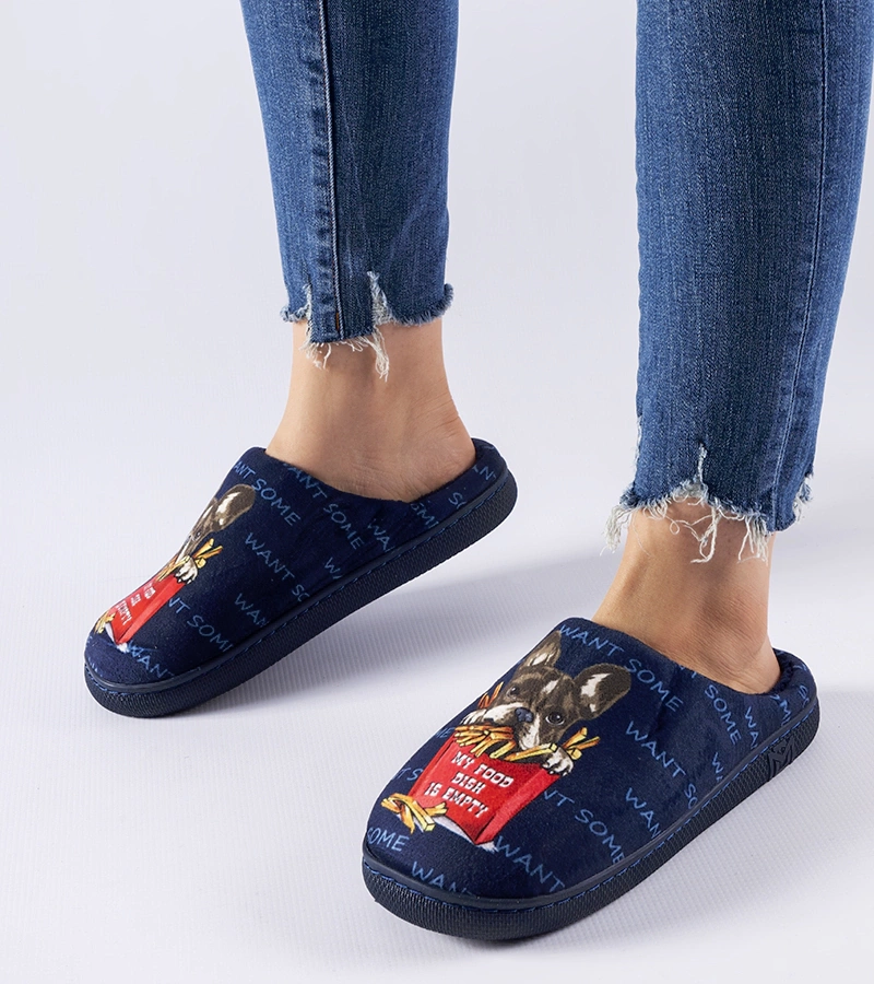 Marineblaue weiche Hausschuhe Frenchfries