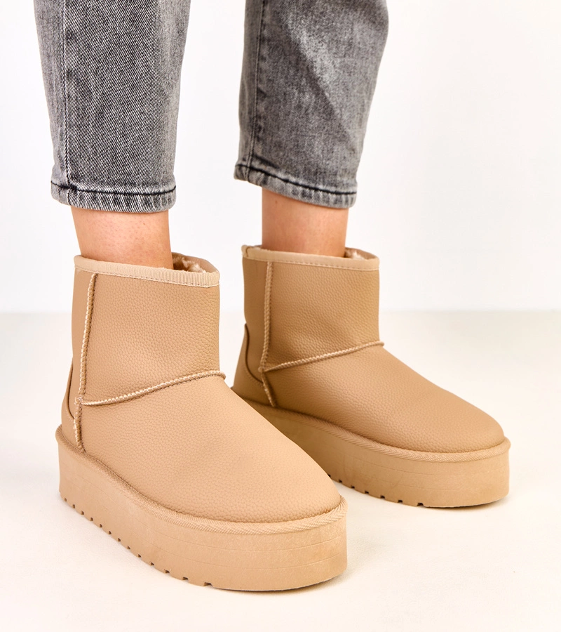 Braune niedrige Schneestiefel auf Plateau aus Kunstleder Reinol