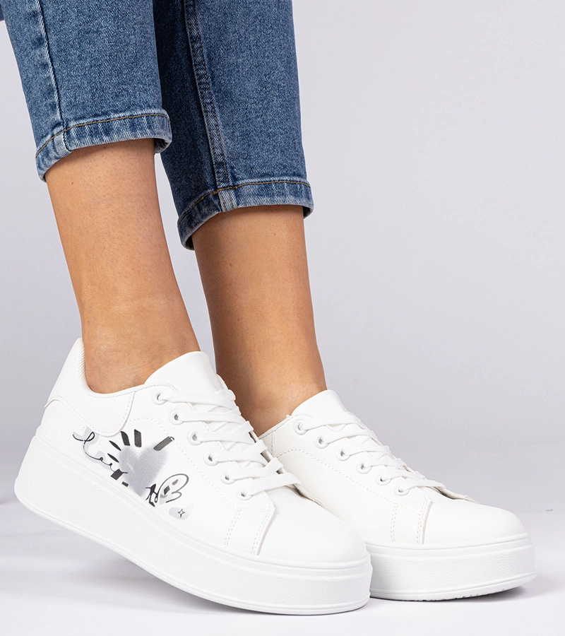 Weiße Sneakers Turnschuhe Damen mit Aufdruck Zelinda