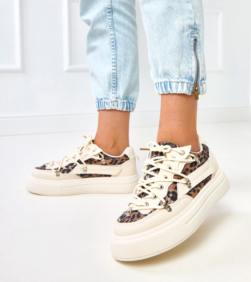 Beige Sneakers auf Plateausohle mit Leopardenmuster Felizia
