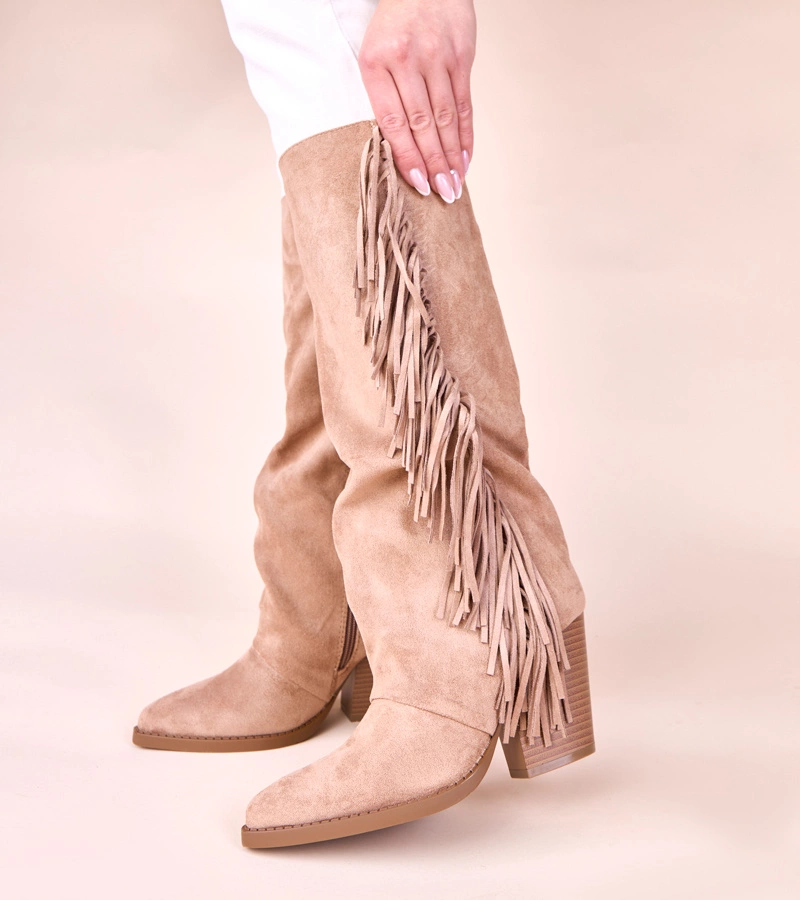 Beige Cowboystiefel mit Fransen Shia