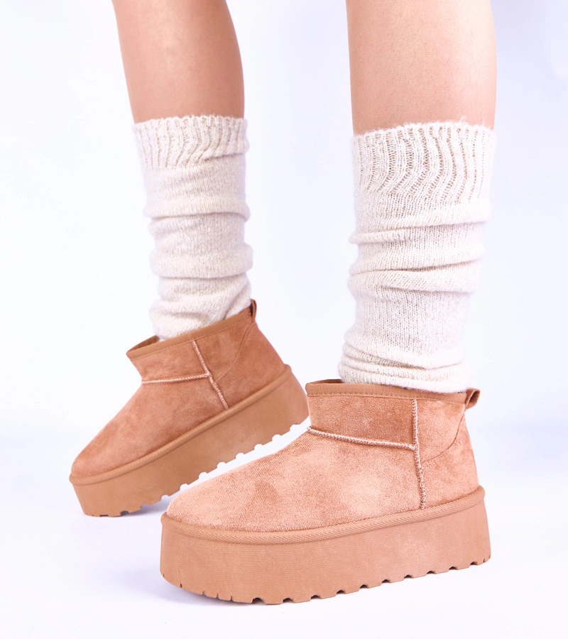 Braune Schneestiefel mit Plateausohle, gefüttert mit Fell, Mouna