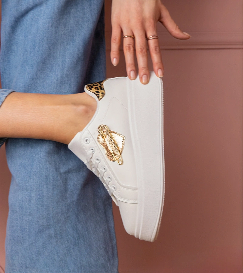 Weiße Sneakers mit Leopardenmuster-Detail Lerisol