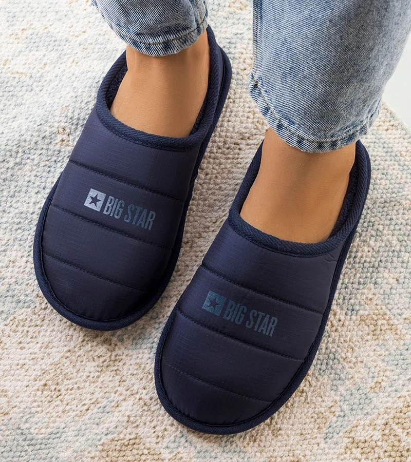 Dunkelblaue gefütterte Damen Hausschuhe KK274601