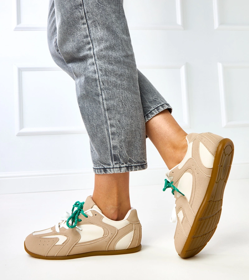 Beige Sneaker mit doppelter Schnürung Casey