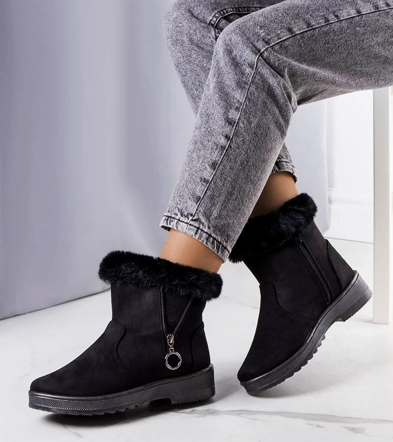 Schwarze gefütterte Schneestiefel mit Reißverschluss Katalina