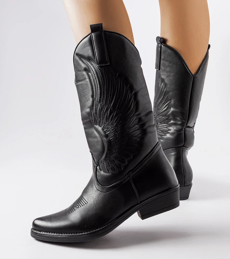 Schwarze Cowboystiefel mit Olinda-Muster