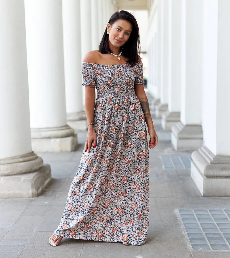 Blaues Bottidda-Kleid mit Raffung