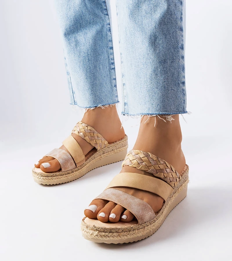 Beige Keilabsatz Sandalen Boston