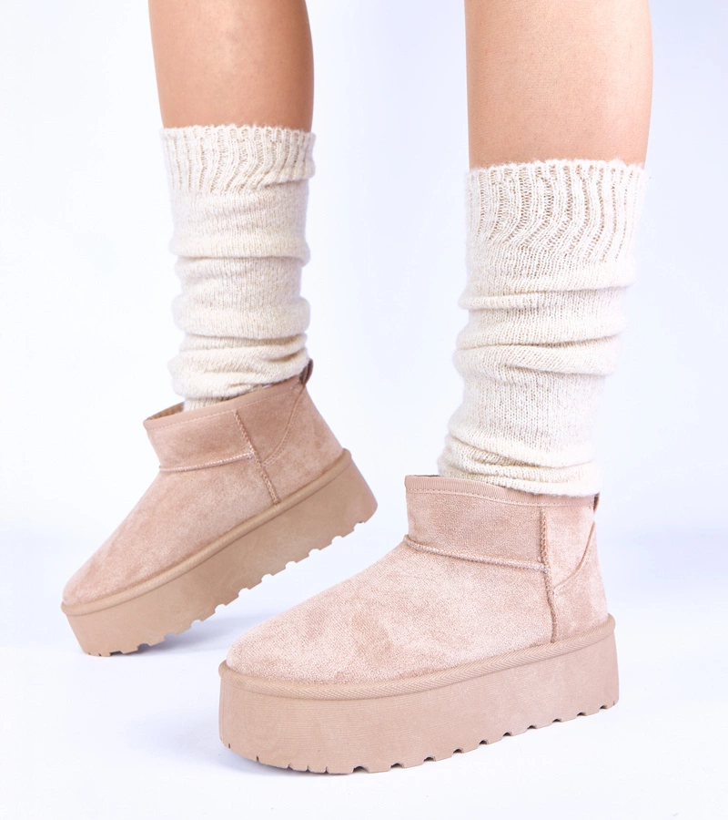 Beige Schneestiefel mit Plateausohle und Fellfutter Mouna