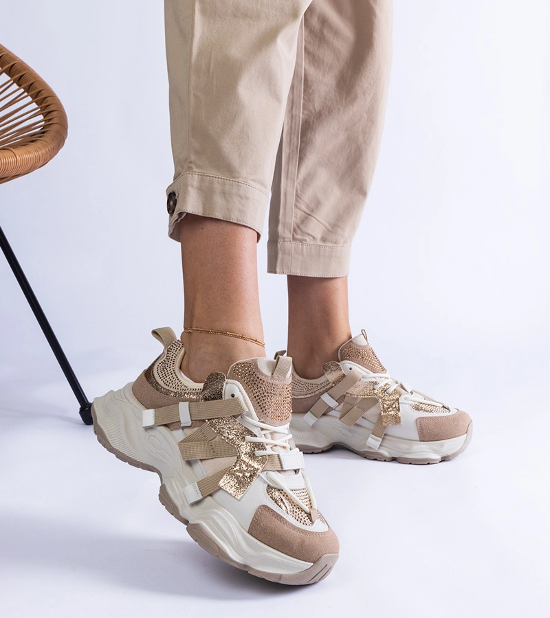 Beige Sneakers mit Goldakzenten Candra