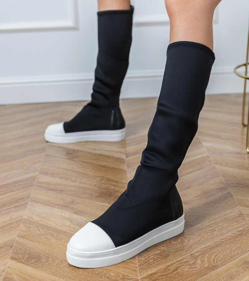 Schwarze Stoff-Sportstiefel mit elastischem Schaft Lussa