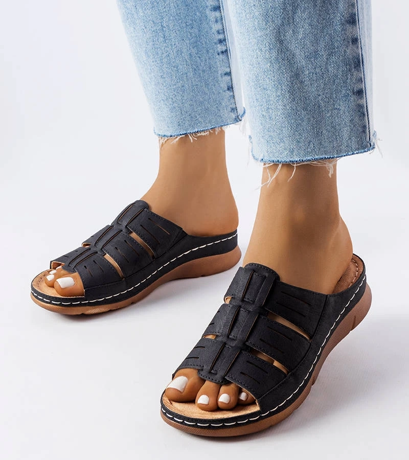 Schwarze Jersey-Keilabsatz-Pantoletten