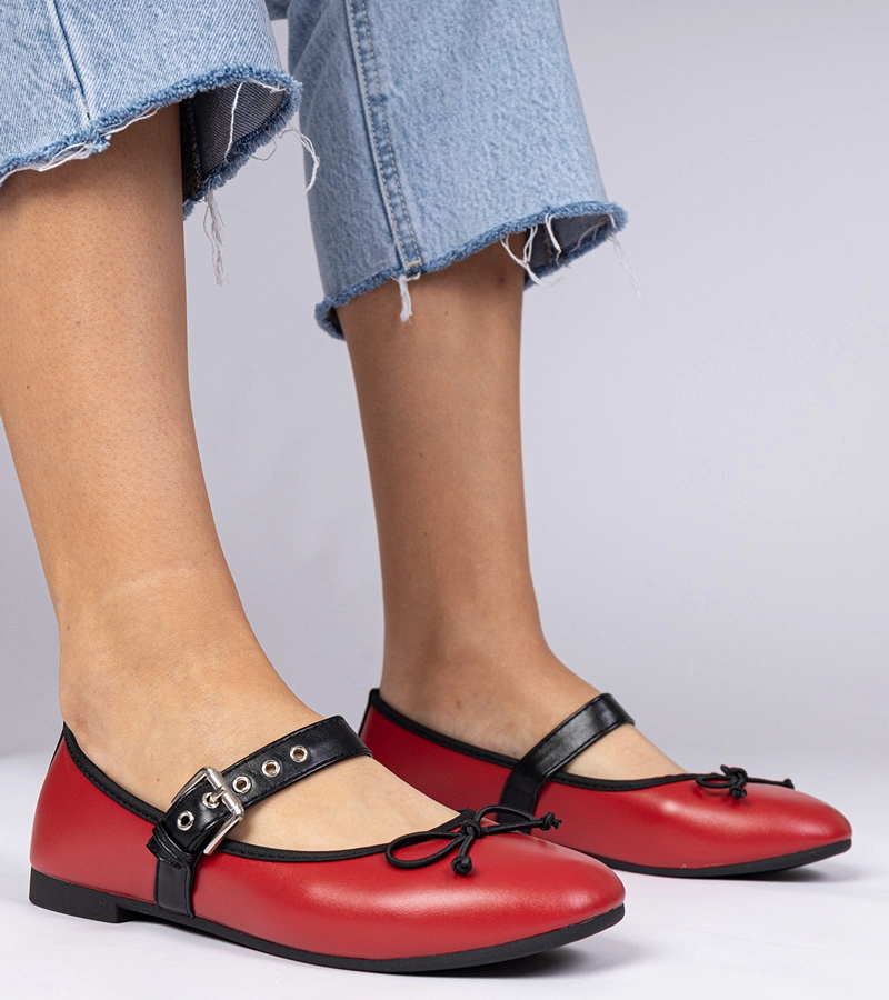 Rote Damen-Ballerinas mit Schleife Mansy