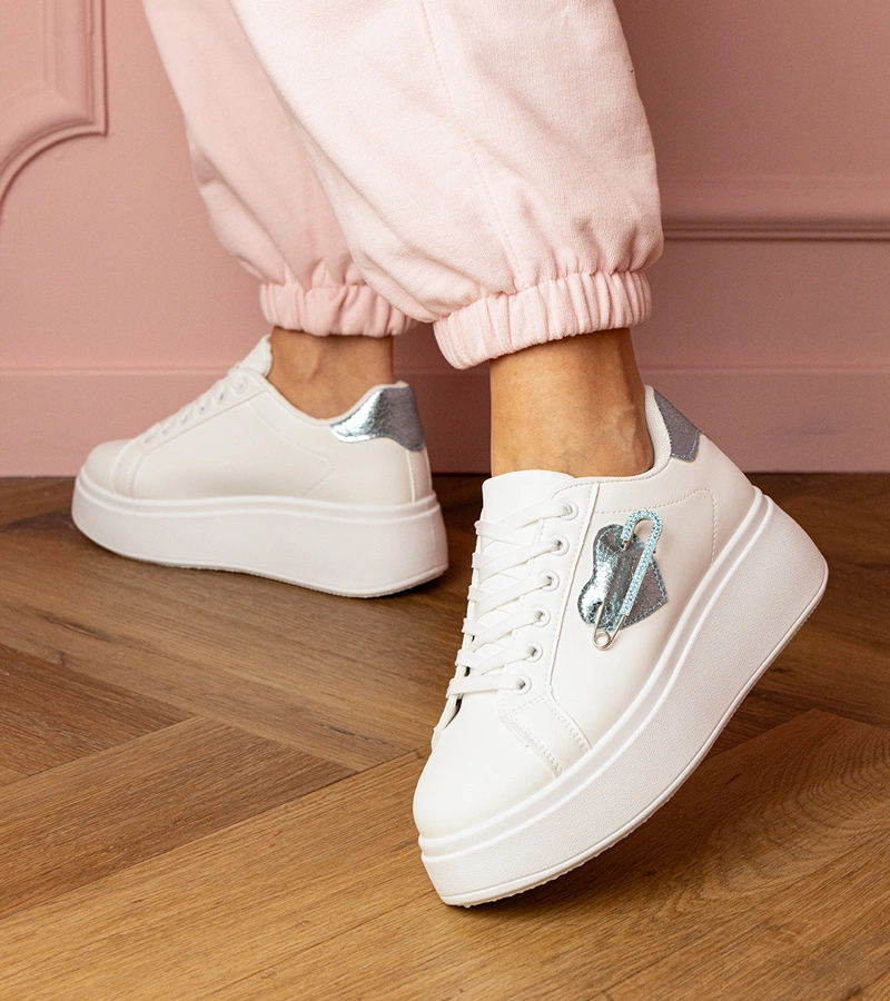 Weiße Sneakers mit blauem Herz und Zirkonia Lerisol