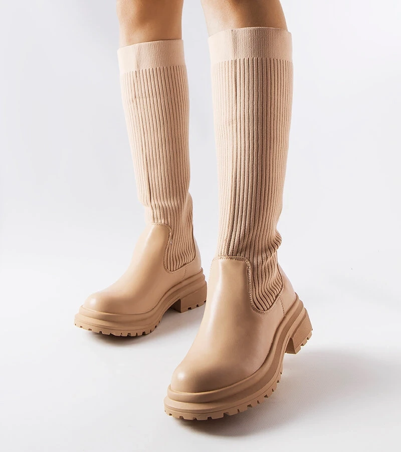 Beige Stiefel mit elastischem Schaft von Montere