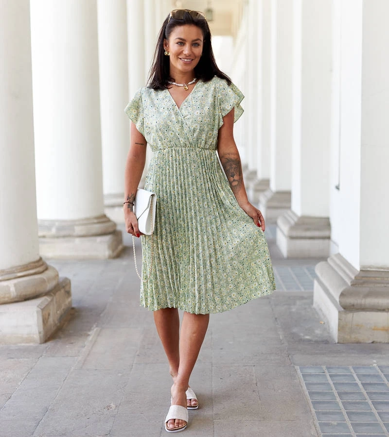 Grünes plissiertes Blumenkleid Viminale