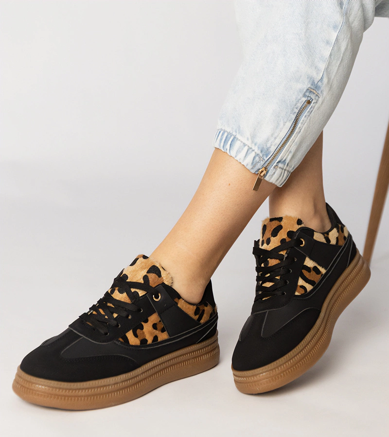 Schwarze Sneakers mit Leopardenmuster Meril