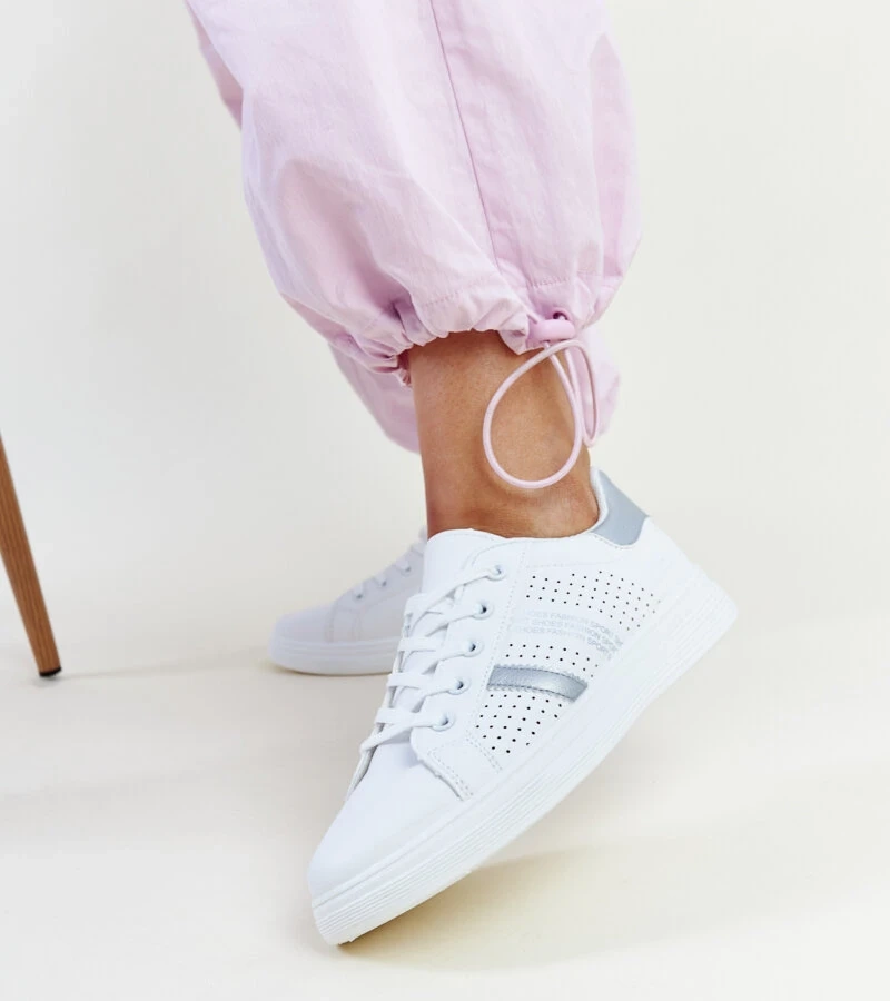 Weiß-Silberne Sneakers aus Kunstleder Berdine