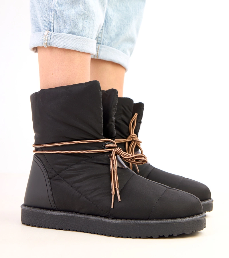 Schwarze Damen-Snowboots mit Zierkordel Temira