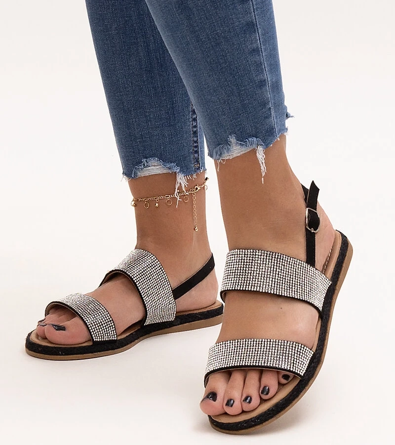 Schwarze Sandalen verziert mit Zirkonia von Carvalia