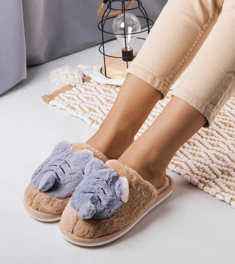 Beige-graue weiche Hausschuhe Bee