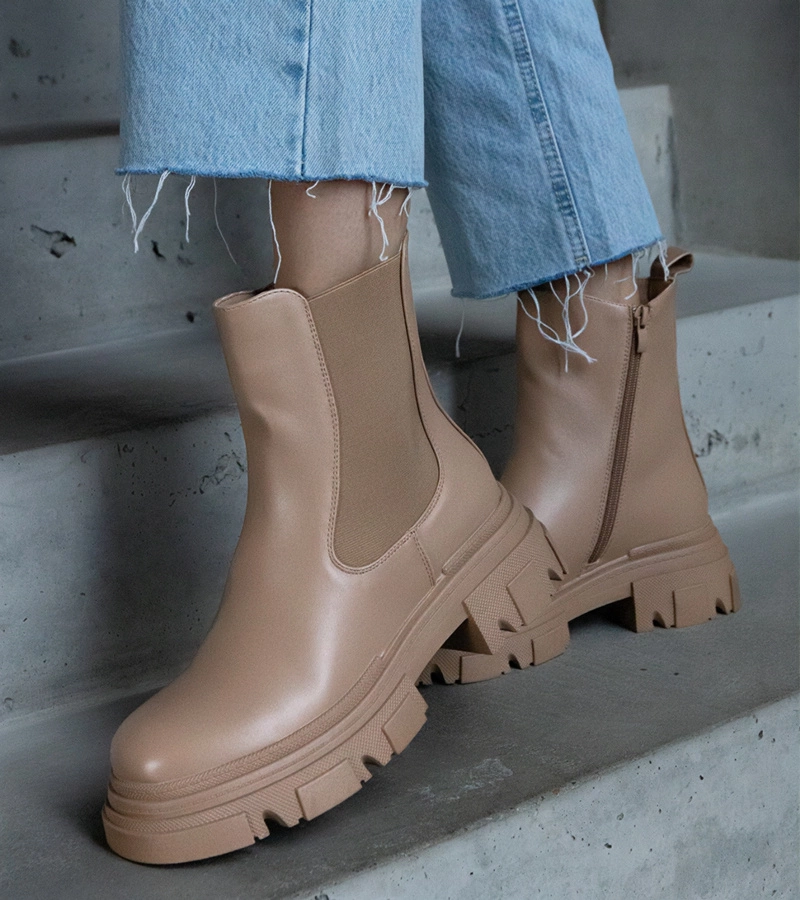 Beige gefütterte Stiefeletten mit Reißverschluss aus Kunstleder Amaris