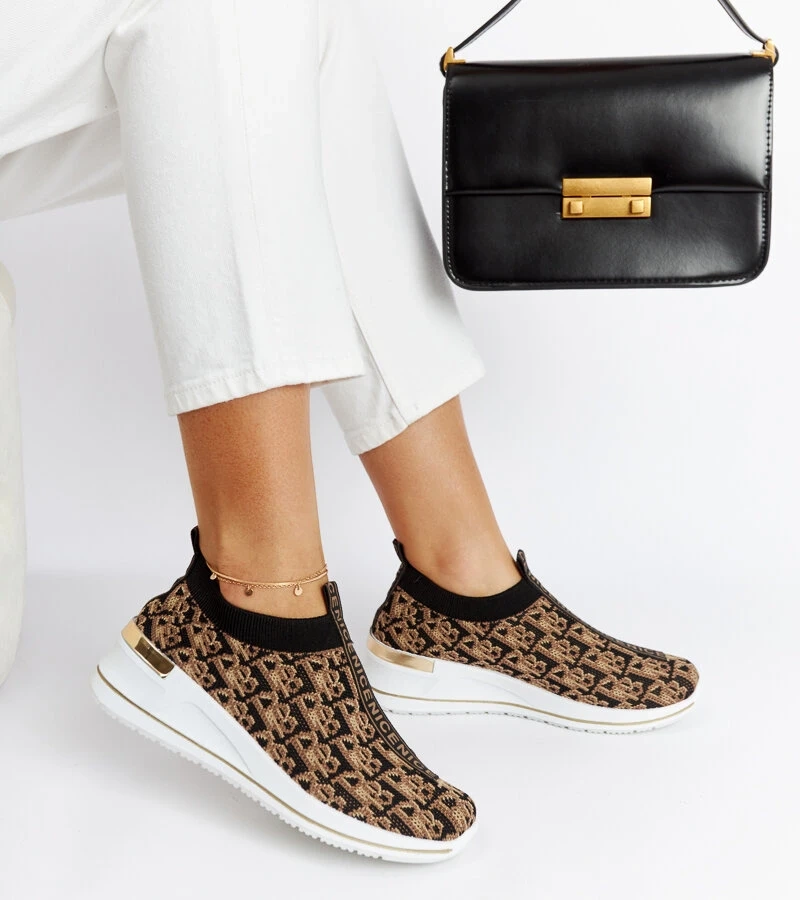 Schwarz-braune Slip-On Tartano Schuhe