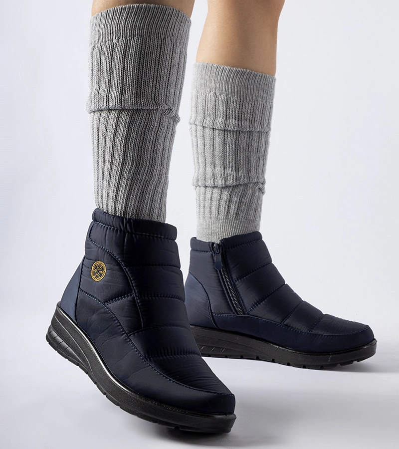 Dunkelblaue Vittore Schneestiefel mit niedrigem Keilabsatz